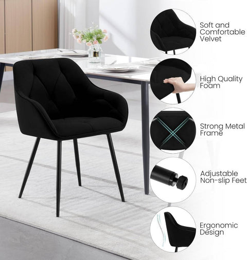 Rootz Dining Chair - Velvet Chair - Padded Seat - Ergonomic Design - 56cm x 83.5cm x 53cm - Modern Style - Sturdy Metal Legs
