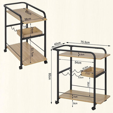 Rootz Multifunctional Kitchen Trolley - Serving Cart - Storage Organizer - Ample Capacity - Easy Mobility - Durable Design - 76.3cm x 80cm x 40cm