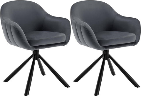 Rootz Swivel Dining Chairs - Velvet Armchair - Roller-free Design - Soft Foam Padding - 57cm x 79cm x 62cm. Set of 2 - Dark Gray & Beige