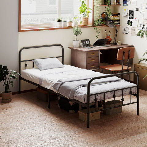 Rootz Metal Single Bed Frame - Black Bedstead - Quiet Frame - Easy Assembly - 206.9cm x 91.8cm x 82.5cm - 32cm Storage Space