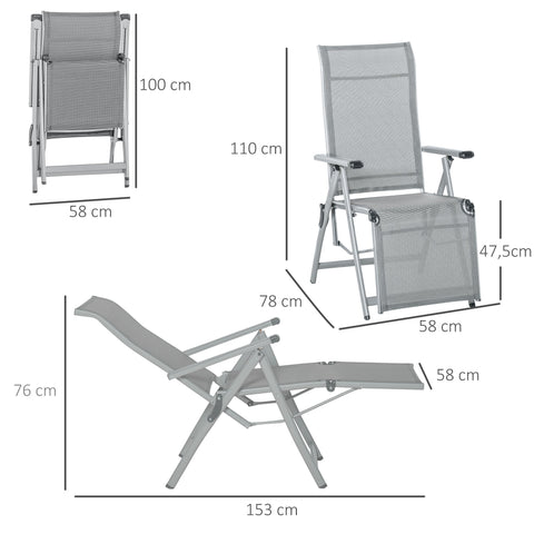 Rootz Foldable Sun Lounger - Lying Chair - Relax Lounger - Adjustable Backrest & Footrest - Compact Design - 153cm x 58cm x 76cm