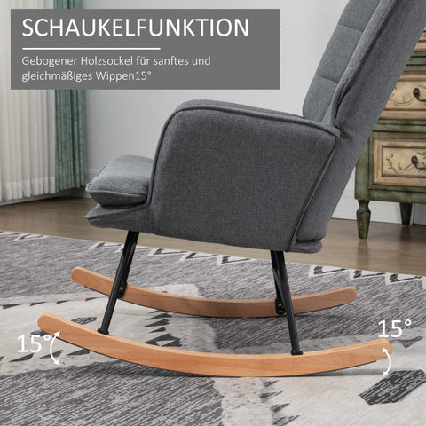 Rootz Rocking Chair with Footstool - Nursing Chair - Padded Armchair - Elegant Design - Beech Wood Legs - Gray - 64cm x 89cm x 90cm