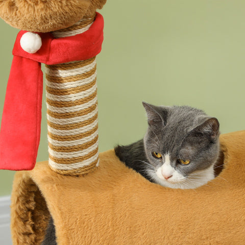 Rootz 98 cm Cat Tower - Kratzbaum - Scratching Post - Protects Furniture - Brown Deer Design - 34cm x 98cm x 48cm