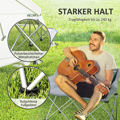 Rootz Folding Chair 2 Seat - Camping Chair - Foldable Chairs - Holds 240kg - Grey - 120cm x 57cm x 95cm