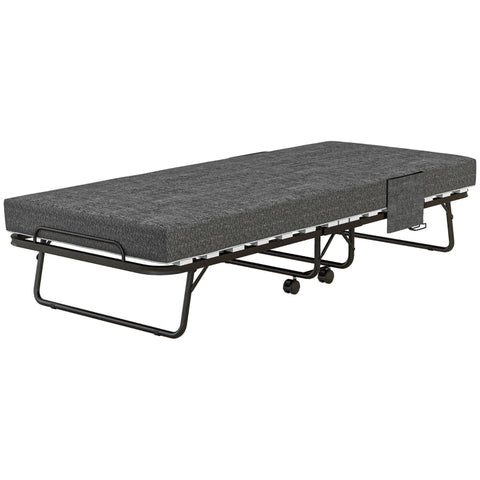 Rootz Folding Guest Bed - Camping Cot - Portable Sleeping Accommodation - Linen-Look Mattress - Steel Frame - 190cm x 80cm x 42cm