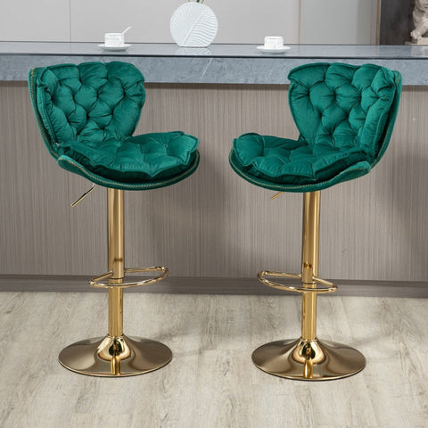 Rootz Swivel Bar Stools - Height Adjustable Chairs - Velvet Bar Seats - Ergonomic Design - 55x46x92-112cm