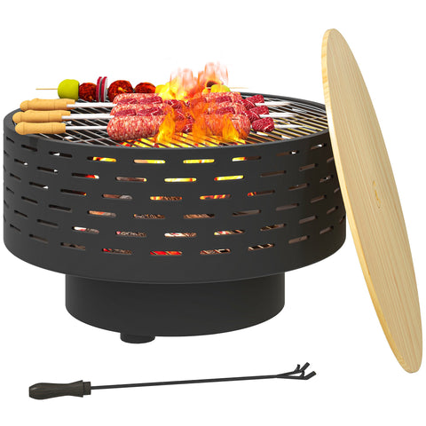 Rootz 3-in-1 Fire Bowl - Fireplace - Grill - Rust Resistant - Stainless Steel - 60cm x 60cm x 39cm