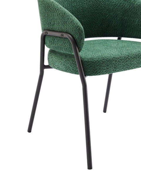 Rootz Dining Chair - Armchair - Lambskin Look - Ergonomic Comfort - Velvet Fabric - 49cm x 48cm x 78cm - Dark Green