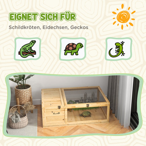 Rootz Wooden Turtle House - Turtle Enclosure - Reptile Habitat - Spacious & Ventilated - Boosts Comfort - 91 x 60.5 x 32 cm - Brown