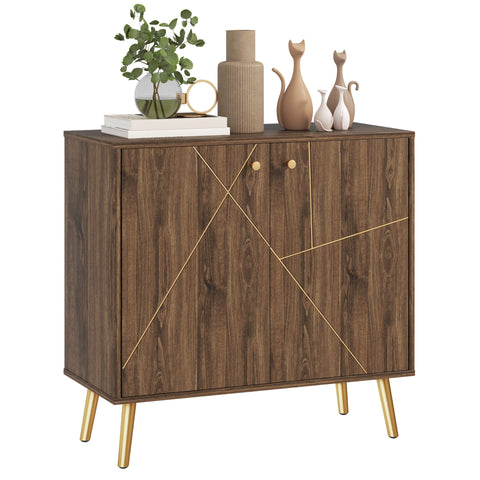 Rootz Buffet Living Room Storage Cabinet - Kitchen Storage - Adjustable Shelves - Golden Steel Legs - 80cm x 37cm x 77cm