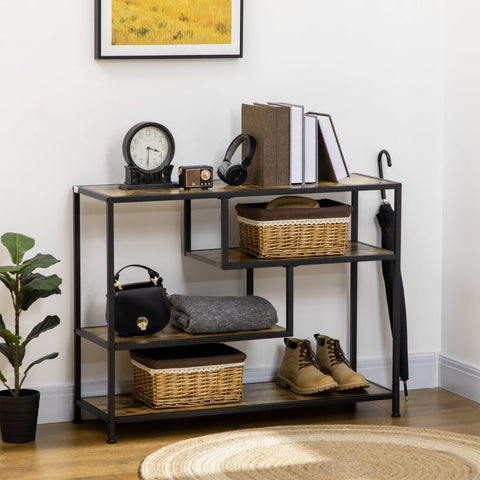 Rootz Industrial Console Table - Entryway Table - Rustic Brown Black Hall Table - Steel Chipboard - 99.6cm x 33.6cm x 74cm