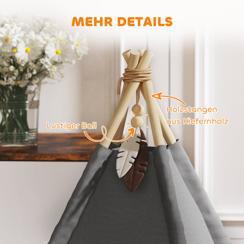 Rootz Tipi Tent for Pets - Animal Beds - Cat Tent - Cozy Retreat - 60cm x 60cm x 76cm