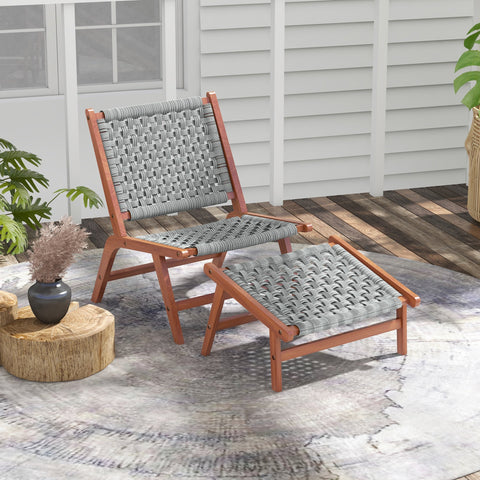 Rootz Garden Armchair & Footstool Set - Relaxation Chair - Bohemian Seating - Unbeatable Comfort - 58L x 76W x 76H cm Armchair, Footstool 58L x 47W x 35H cm