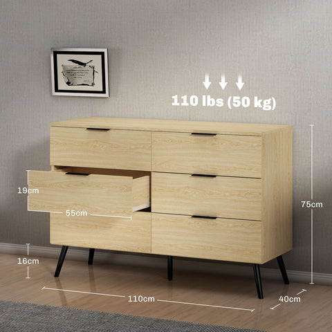 Rootz Chest of Drawers 6 Drawer - Modern Dresser - Bedroom Storage - Tilt Protection - 110b x 40t x 75h cm - Robust & Elegant Design