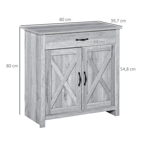 Rootz Buffet Cabinet - Country-Chic Storage - Light Wood Sideboard - Height-Adjustable Shelf - 80cm x 39.7cm x 80cm