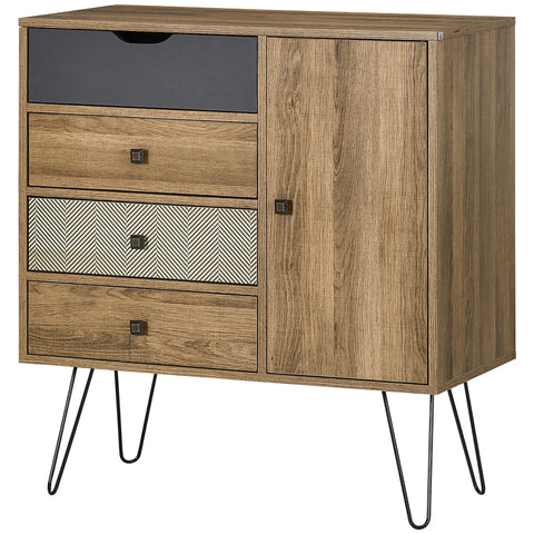 Rootz Storage Chest of Drawers - Dresser - Organizer - Bohemian Style - 4 Drawers 1 Cabinet - Metal Hairpin Legs - 79 x 39 x 86 cm