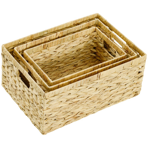 Rootz Set of 3 Storage Baskets - Organizers - Handwoven Crates - Durable Metal Frame - 40x30x18cm, 35x25x16cm, 30x20x14cm