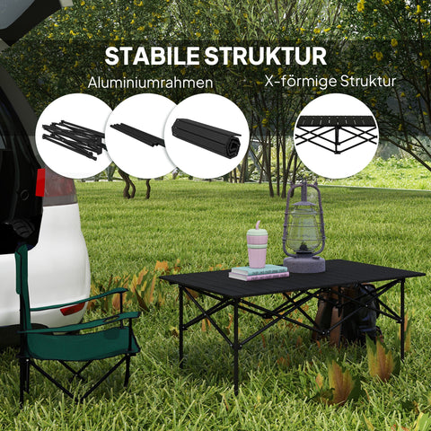 Rootz Camping Table - Folding Table - Portable Picnic Table - Durable Aluminum - 95cm x 55cm Black
