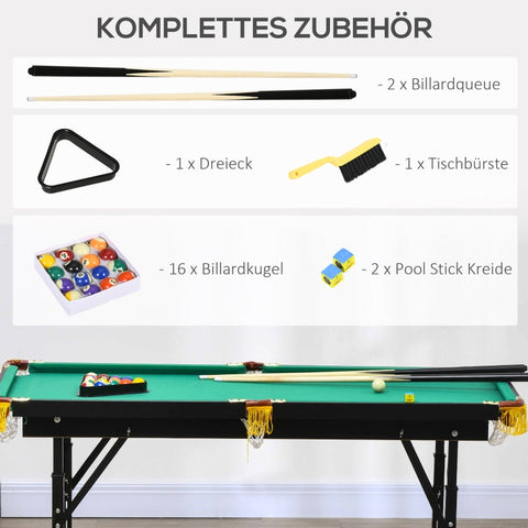 Rootz Opvouwbare Pooltafel - Biljarttafel - Snookertafel - Verstelbare Hoogte - Complete Set - Ruimtebesparende Opslag - 140cm x 60cm x 55-75cm - MDF &amp; Staal