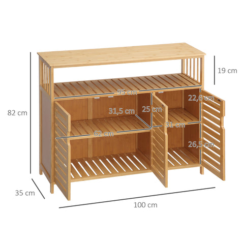 Rootz Buffet Storage Cabinet - Bamboo Sideboard - Kitchen Cupboard - Robust Design - 100 x 35 x 82 cm Brown