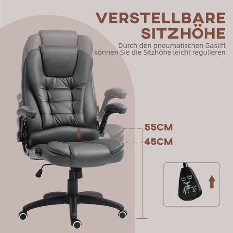 Rootz Executive Chair - Computer Chair - Office Chair - Faux Leather - Adjustable Height - 60cm x 69cm x 111-121cm