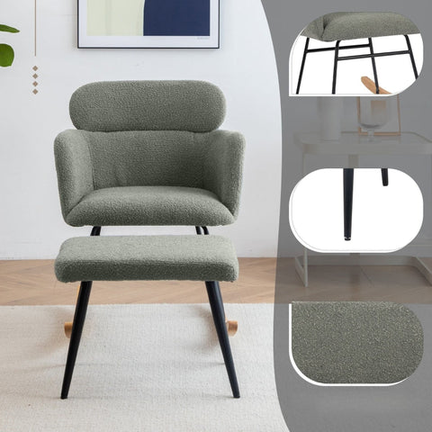 Rootz Elegant Gray Rocking Chair Set - Lounge Chair - Relaxation Chair - Comfort & Modern Design - 61L x 72.5W x 82H cm & Footstool 52L x 41W x 40H cm