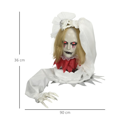 Rootz Halloween Decoration Zombie Bride - Spooky Decor - Animated Halloween Prop - Flashing Red Eyes - Eerie Howls - Motion Sensor - 90cm x 20cm x 36cm