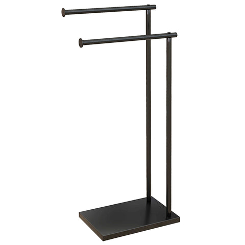Rootz Steel Towel Rail - Double Bars - Space Saver - Stability with Weighted Base - 35.5L x 20W x 78H cm - Black