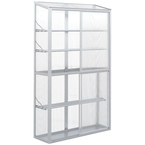 Rootz Greenhouse - Two Sliding Doors - Adjustable Shelves - Translucent - Aluminum Frame - Silver - 100 x 33 x 171 cm