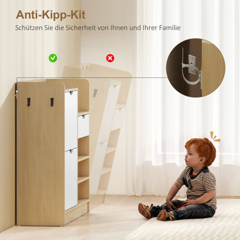 Rootz Shoe Cabinet - Hallway Organizer - Tipping Drawer Unit - Holds 14 Pairs - Brown & White - 93cm x 30cm x 90cm