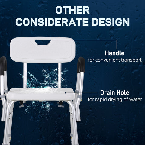 Rootz Shower Chair - Shower Seat - Height Adjustable - Non-Slip Feet - Ergonomic Design - 51.5cm x 51.5cm x 71-84cm - Max. 135kg Capacity