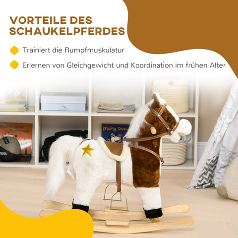 Rootz Rocking Horse - Saddle with Stirrups - Plush Ride-On Toy - Sound Effects - Music - Metal Frame - 68cm x 26cm x 62cm - Up to 30 kg - Brown