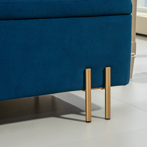 Rootz Dark Blue Upholstered Bench - Storage Bench - Footrest - Hidden Storage - 100 x 40 x 42 cm