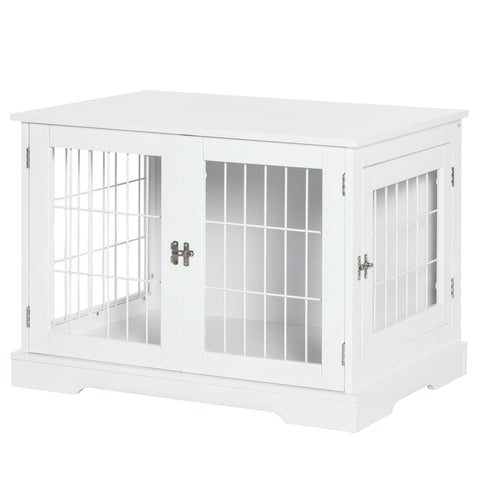 Rootz Dog Cage & Side Table - Pet Crate - Indoor Playpen - Decorative Furniture, 2 Locking Doors, 76L x 54.5W x 56H cm, Metal & MDF