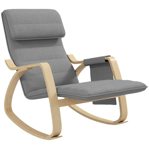 Rootz Relax Rock Chair - Breastfeeding Chair - Adjustable Footstool - Maximum Comfort - 67cm x 110cm x 91cm - Grey