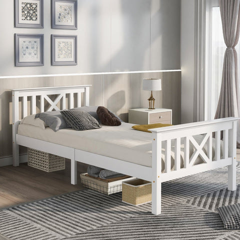 Rootz White Pine Wood Single Bed - Minimalist Design - Elegant Bed Frame - Robust & Practical - 208L x 96W x 82H cm