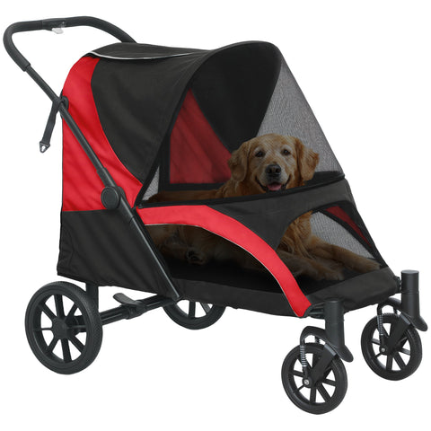 Rootz Foldable Dog Car - Dog Buggy - Pet Stroller - Comfort Rides - 124cm x 67cm x 100cm - Black, Red