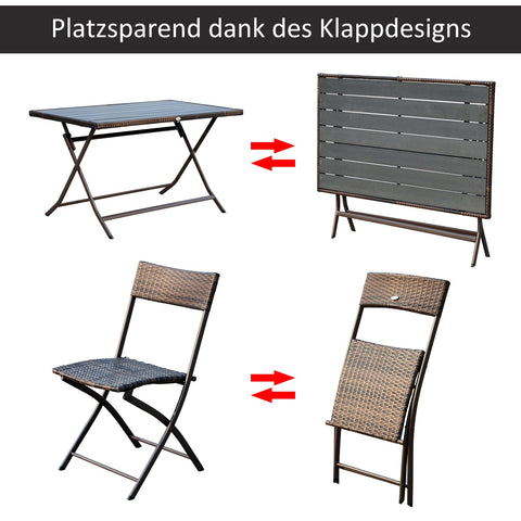 Rootz 7 Piece Garden Dining Set - Outdoor Furniture - Patio Seating - Durable & Foldable - Table: 120x70x71cm, Chair: 46x61x84cm, Brown