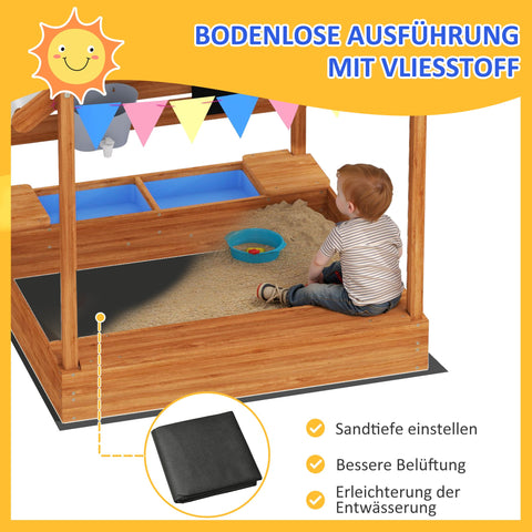 Rootz Sandpit with Sun Protection - Playhouse Design - Kids Sandbox - Solid Wood - 124cm x 116cm x 146cm