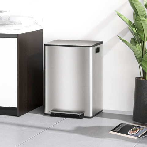 Rootz Kitchen Waste Bucket - Trash Bin - Garbage Can - Stainless Steel Pedal Design - 47.7cm x 37.5cm x 66.8cm