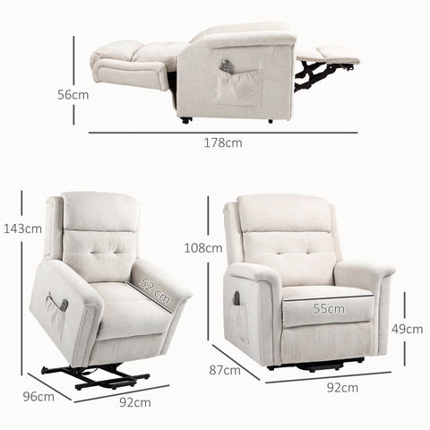 Rootz Risers Chair - Electric Lift Chair - Standing Aid - Push Button - Linen Look Fabric - 92cm x 87cm x 108cm