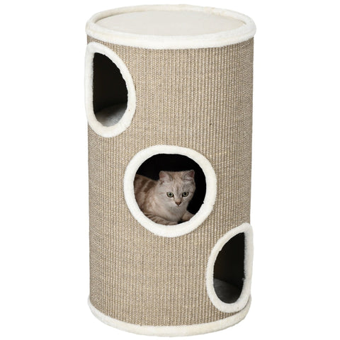 Rootz Cat Scratching Barrel - Kitty Condo - Cat Tree - Soft Plush - Sisal Rope - Sleep Cave - 38cm x 70cm - Brown