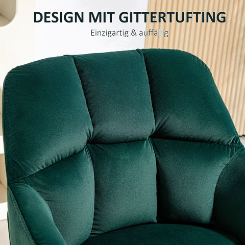 Rootz Upholstered Chair - Accented Chair - Decorative Quilting - Velvet Look - Holds Up to 120 kg - 58.5cm x 59cm x 78.5cm - Green