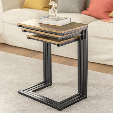 Rootz Set of 3 Nesting Tables - Side Tables - Coffee Tables - Space Saving Design - MDF & Metal - 46cm x 61cm x 30cm