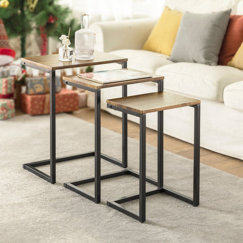 Rootz Set of 3 Nesting Tables - Side Tables - Coffee Tables - Space Saving Design - MDF & Metal - 46cm x 61cm x 30cm