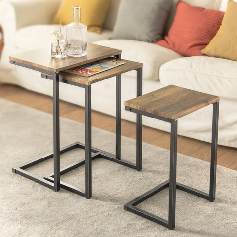 Rootz Set of 3 Nesting Tables - Side Tables - Coffee Tables - Space Saving Design - MDF & Metal - 46cm x 61cm x 30cm