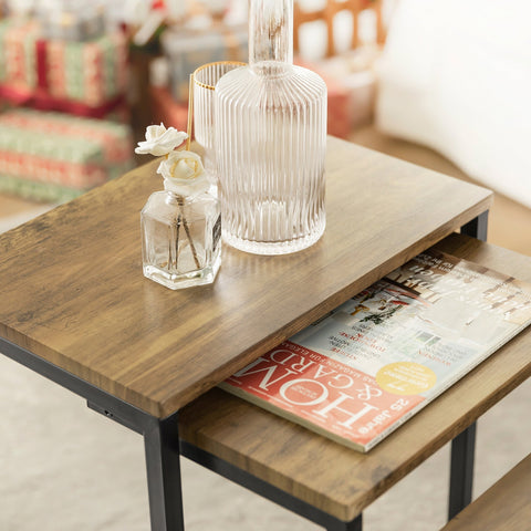 Rootz Set of 3 Nesting Tables - Side Tables - Coffee Tables - Space Saving Design - MDF & Metal - 46cm x 61cm x 30cm