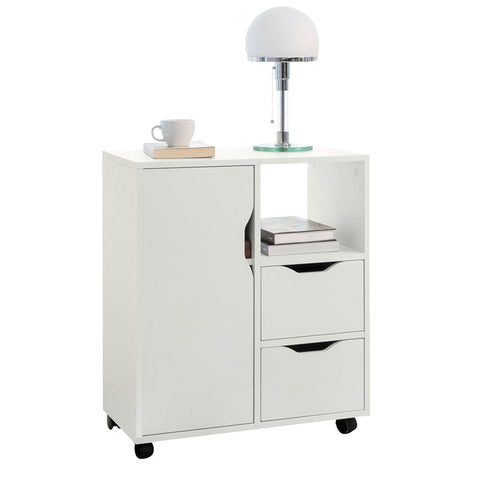 Rootz Mobile Printer Stand with Storage - Office Cabinet - Utility Cart - Versatile Use as Kitchen Cabinet or Side Table - Lockable Wheels - Durable PB Material - 60cm x 70cm x 35cm - White