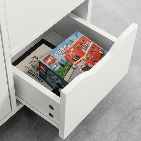 Rootz Mobile Printer Stand with Storage - Office Cabinet - Utility Cart - Versatile Use as Kitchen Cabinet or Side Table - Lockable Wheels - Durable PB Material - 60cm x 70cm x 35cm - White