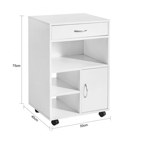 Rootz Multi-Functional Printer Table - Office Storage Cabinet - Side Table - Coffee Table - Versatile Use - Lockable Wheels - Durable PB Material - 50cm x 75cm x 40cm
